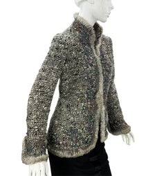 Oscar de la Renta Campaign Runway Hand Embellished Fur Boucle Wool Jacket US 10