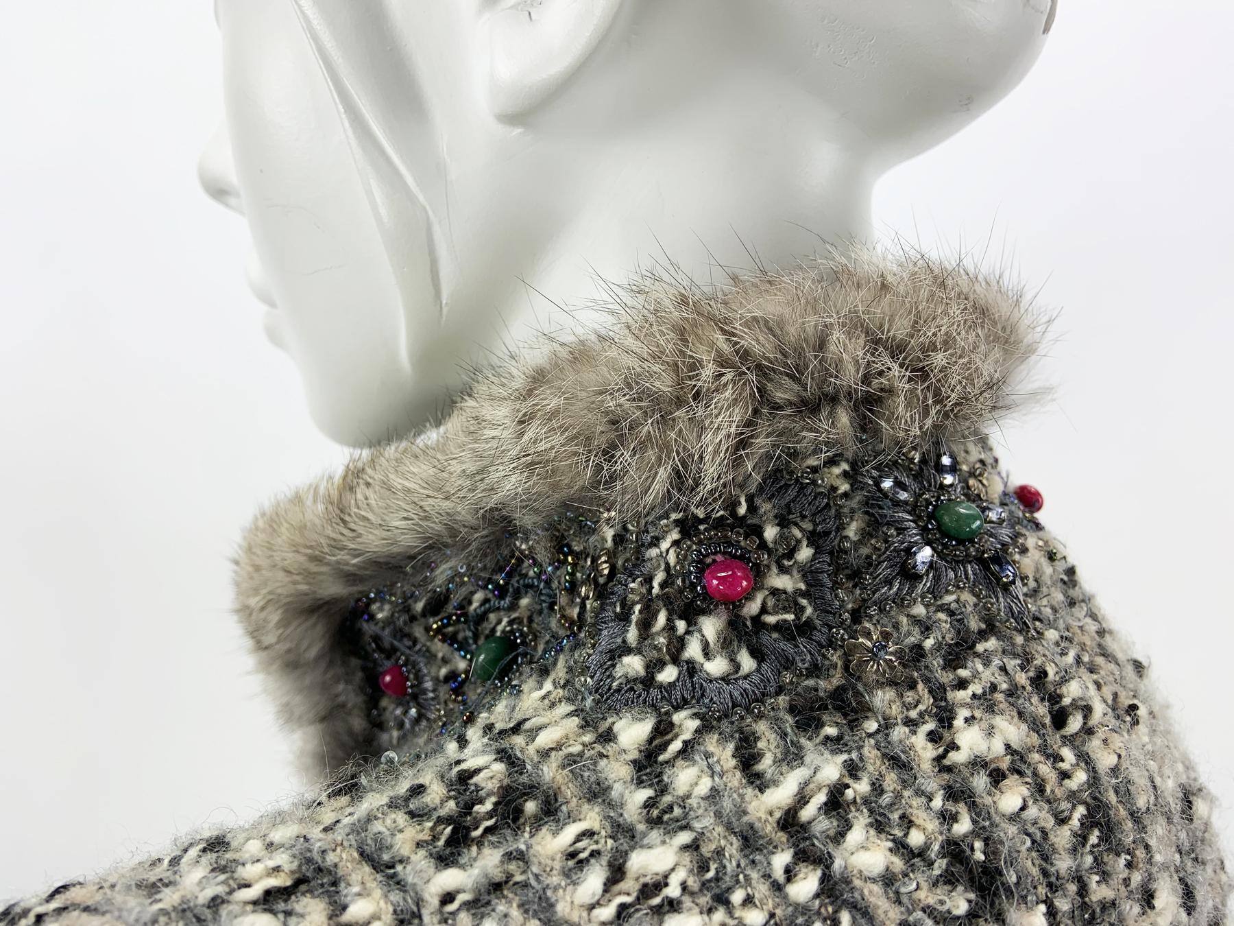 Oscar de la Renta Campaign Runway Hand Embellished Fur Boucle Wool Jacket US 10 For Sale 3