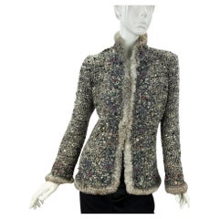 Oscar de la Renta Campaign Runway Hand Embellished Fur Boucle Wool Jacket US 10
