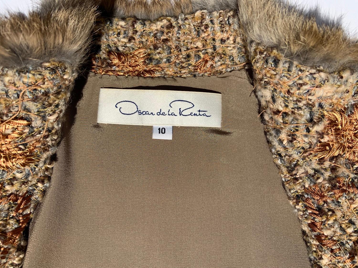 Oscar de la Renta Campaign Runway Hand Studded Fur Boucle Wool Jacket US 10 4