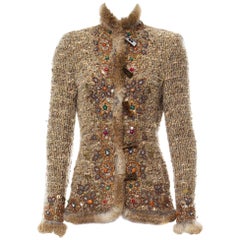 Oscar de la Renta Campaign Runway Hand Studded Fur Boucle Wool Jacket US 10
