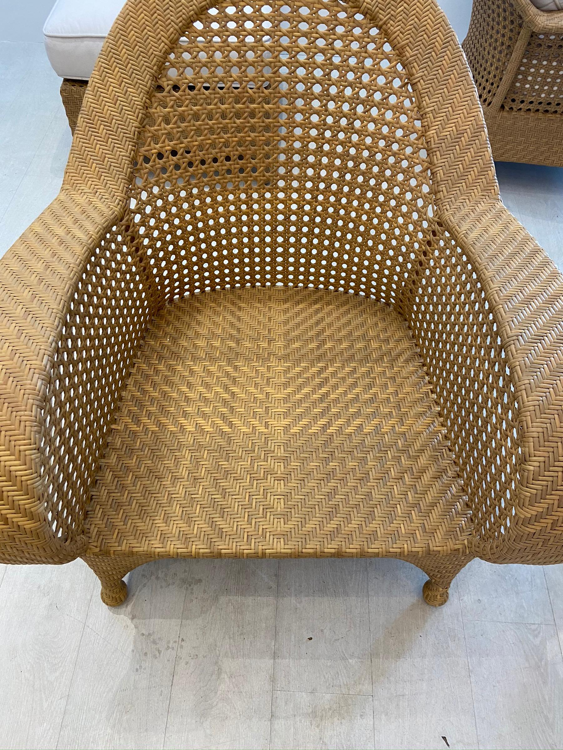 Oscar De La Renta Cane Chairs with Ottomans by Century Furniture 5