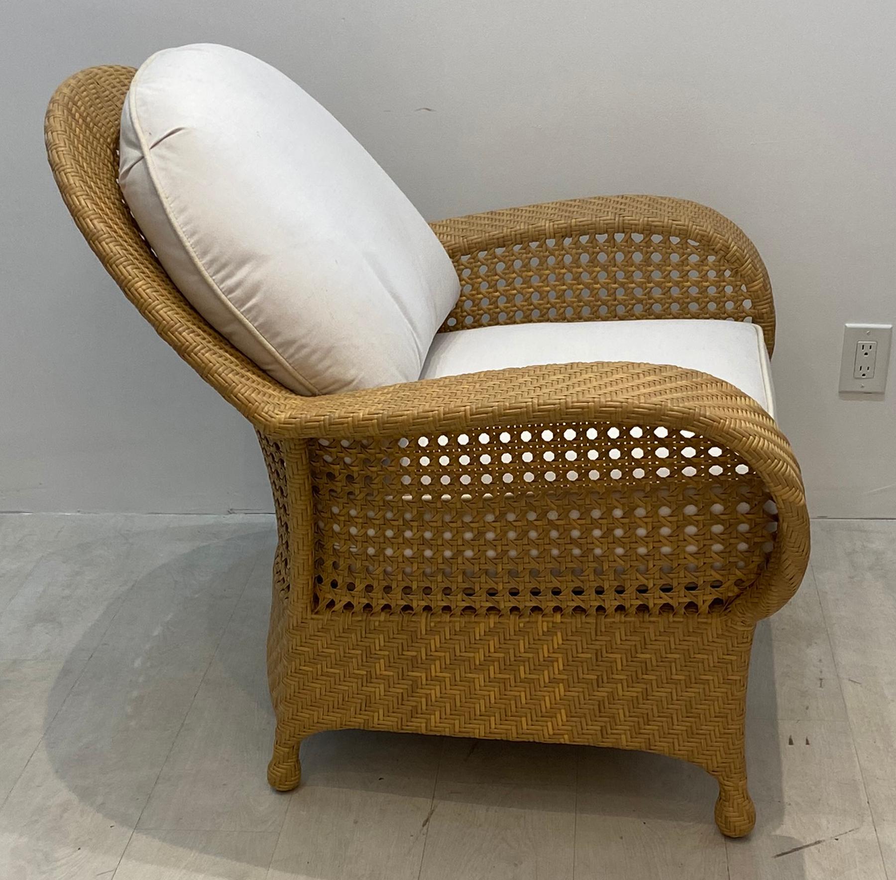 Hollywood Regency Oscar De La Renta Cane Chairs with Ottomans by Century Furniture