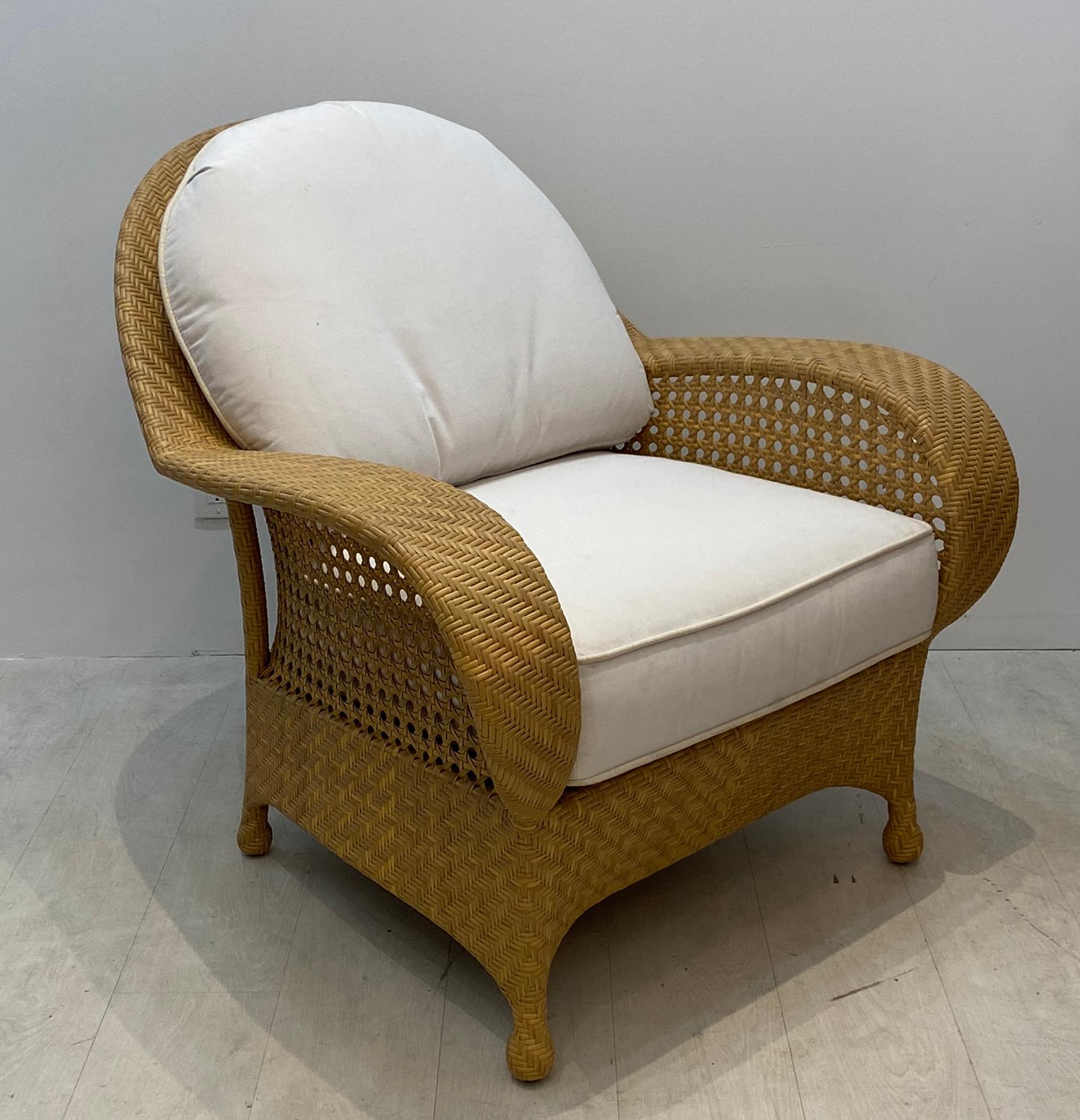 Oscar De La Renta Cane Chairs with Ottomans by Century Furniture In Good Condition In West Palm Beach, FL