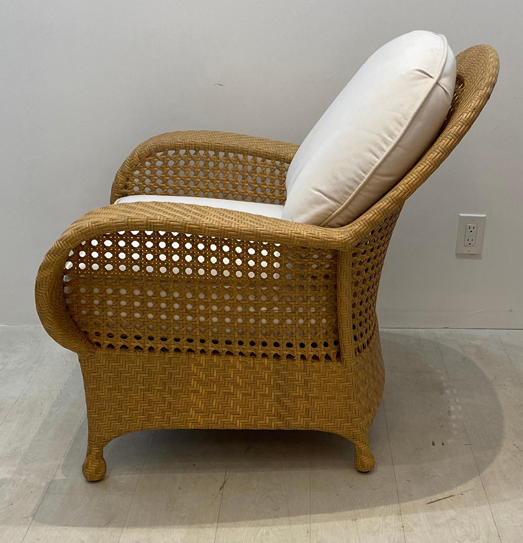 Contemporary Oscar De La Renta Cane Chairs with Ottomans by Century Furniture