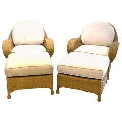 Oscar De La Renta Cane Chairs with Ottomans by Century Furniture