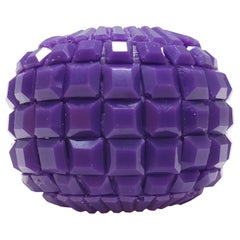 Oscar de la Renta Carved Purple Resin and Crystal Ring in Antique Brass Tone