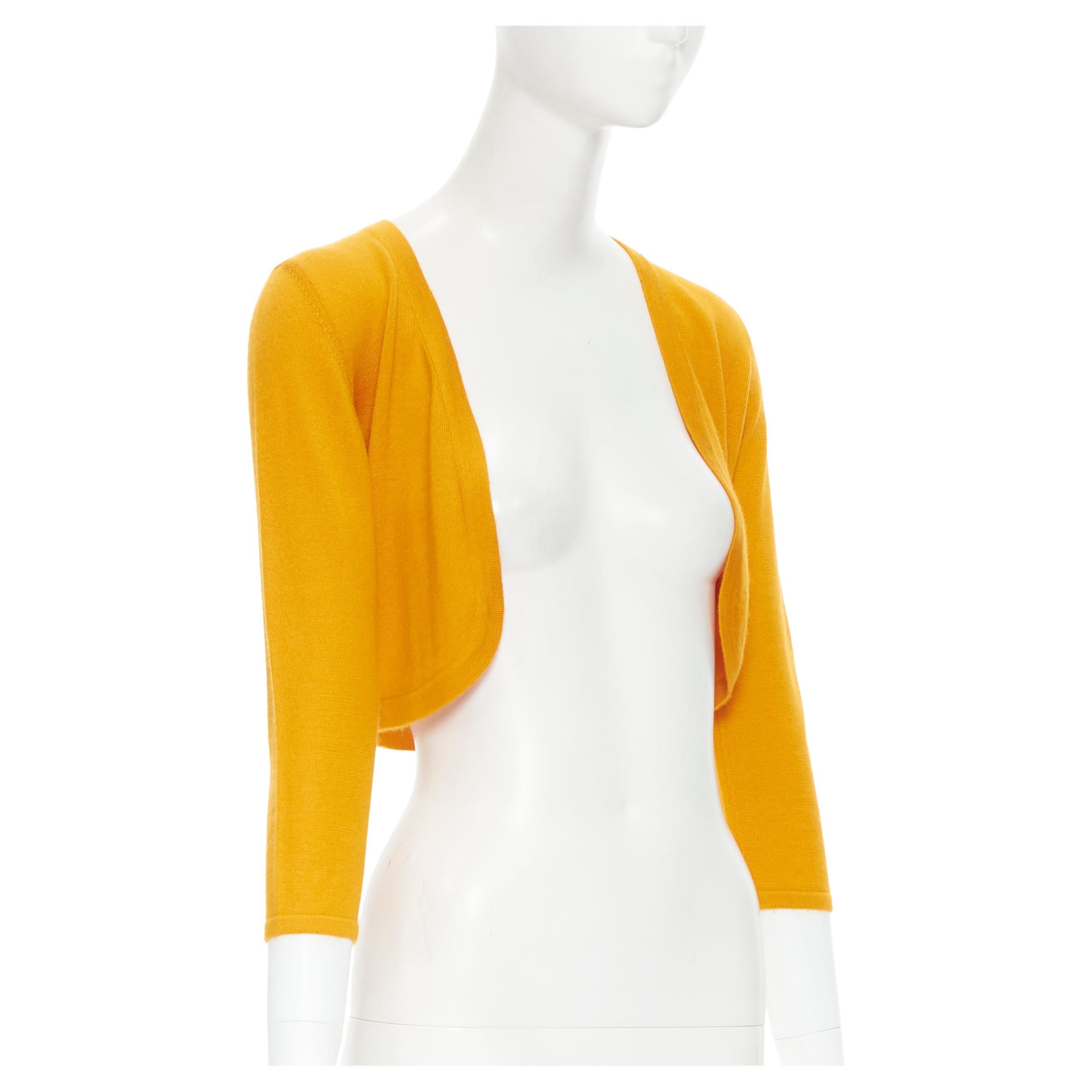 OSCAR DE LA RENTA cashmere silk blend orange open front cropped cardigan XS  For Sale at 1stDibs