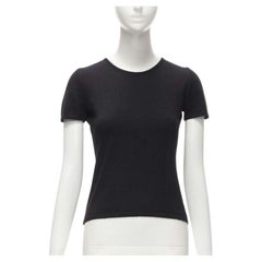 OSCAR DE LA RENTA cashmere silk logo plate round neck short sleeves sweater XS