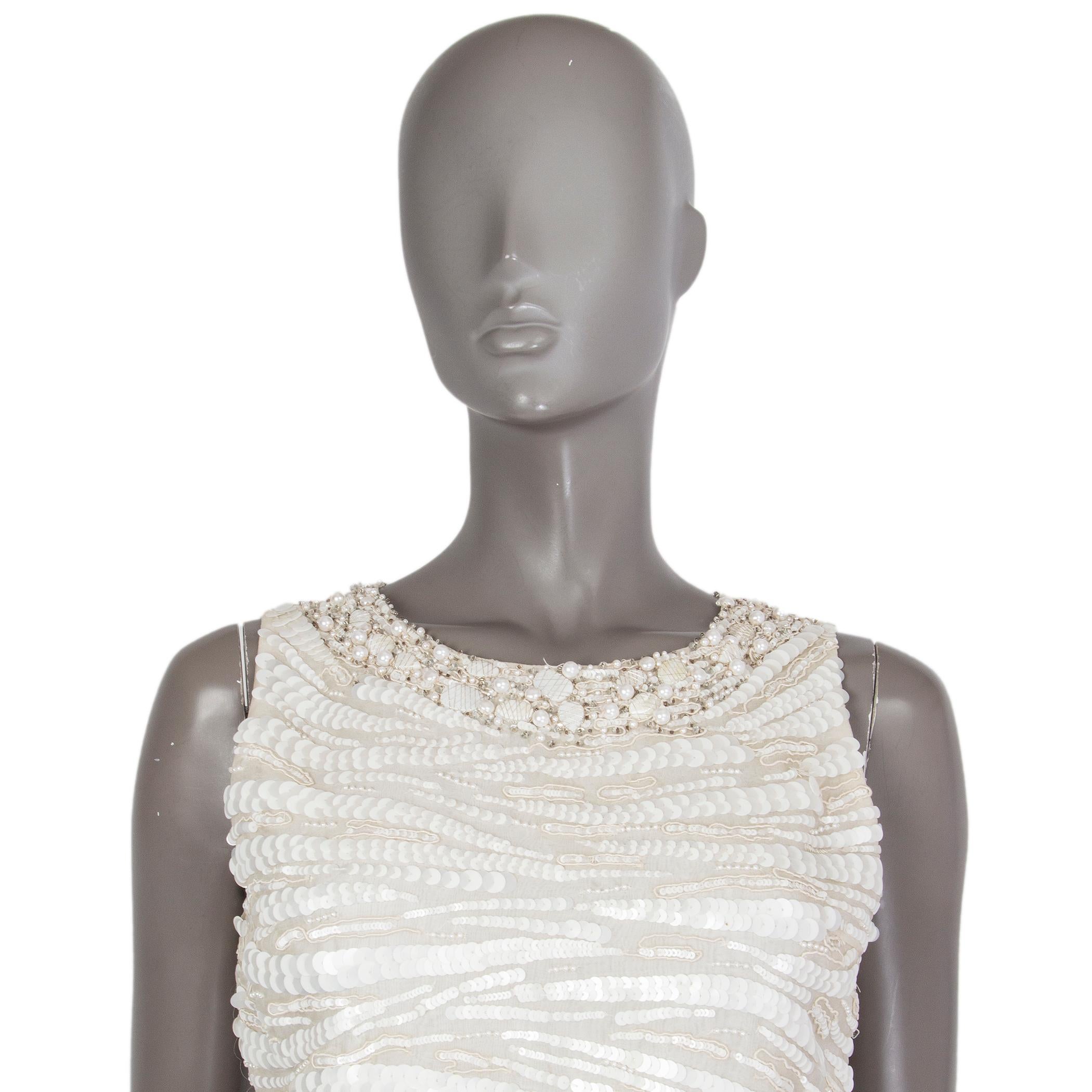 OSCAR DE LA RENTA champaign & white SEQUIN Sheath Dress 4 XS In Excellent Condition For Sale In Zürich, CH