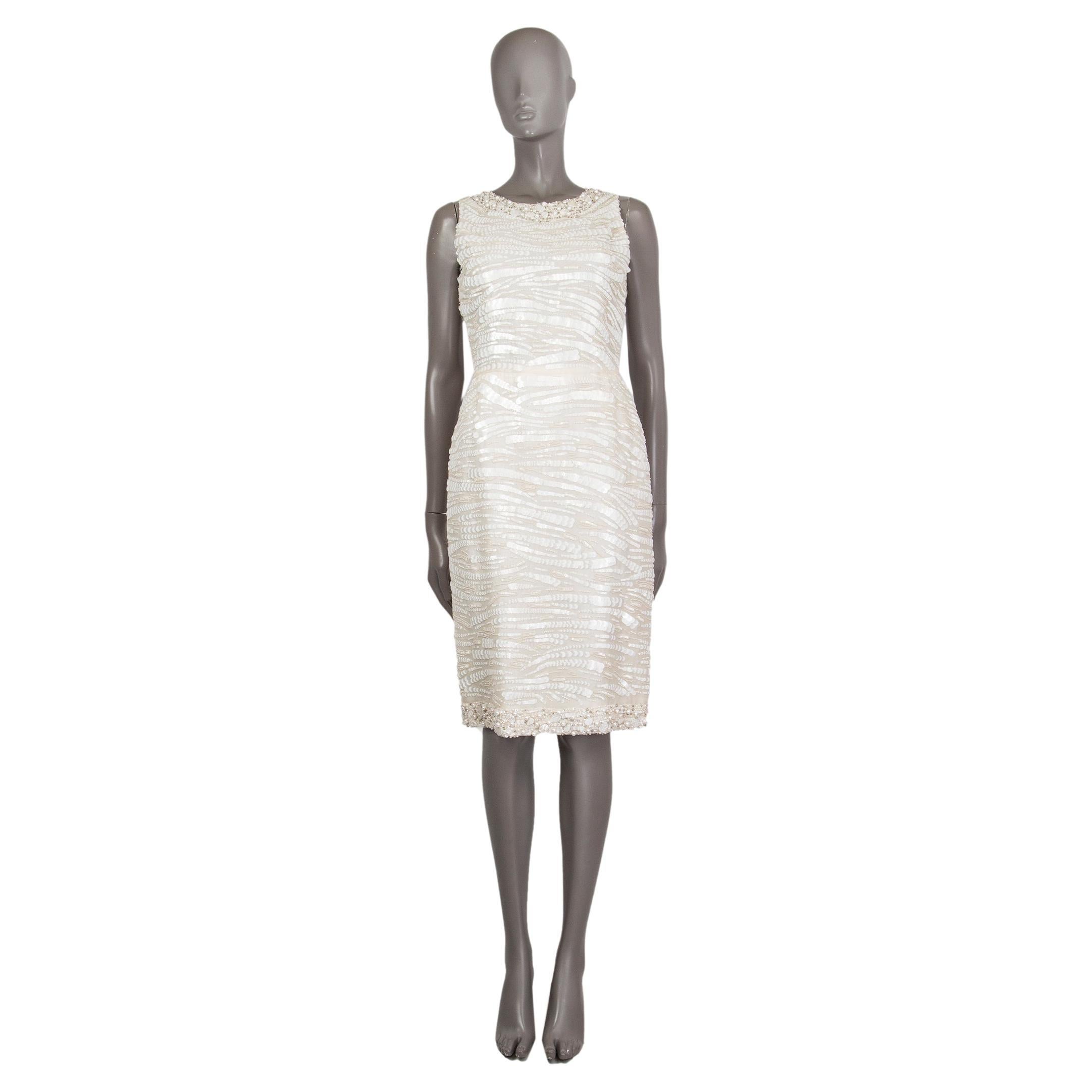 OSCAR DE LA RENTA champaign & white SEQUIN Sheath Dress 4 XS For Sale