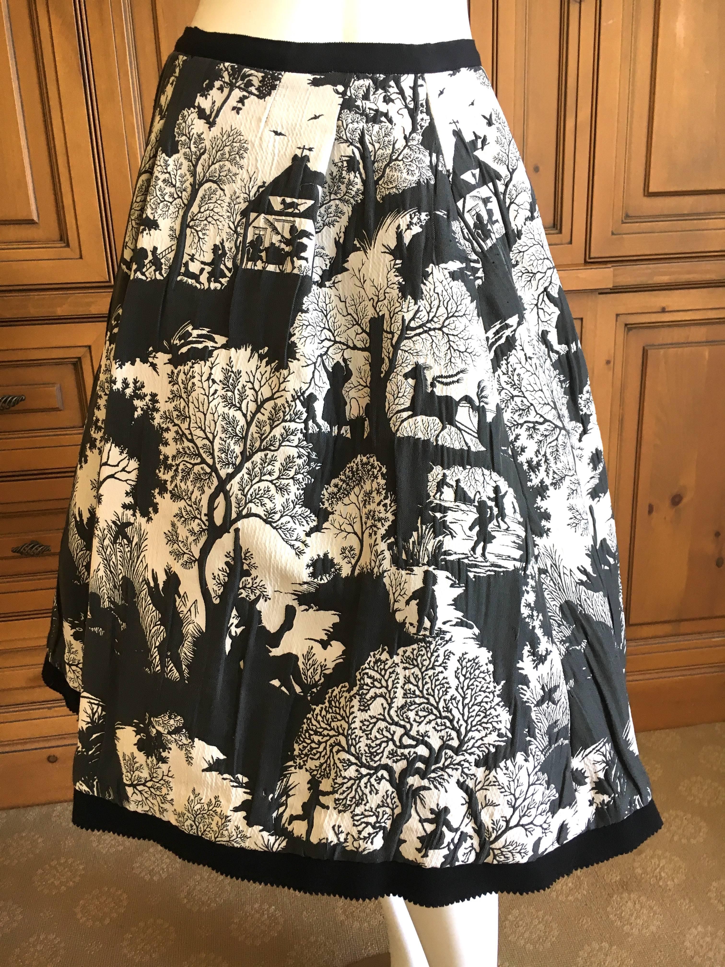 Women's Oscar de la Renta Charming Black and White Toile de Jouy Skirt with 3 Petticoats