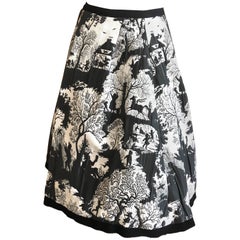 Vintage Oscar de la Renta Charming Black and White Toile de Jouy Skirt with 3 Petticoats
