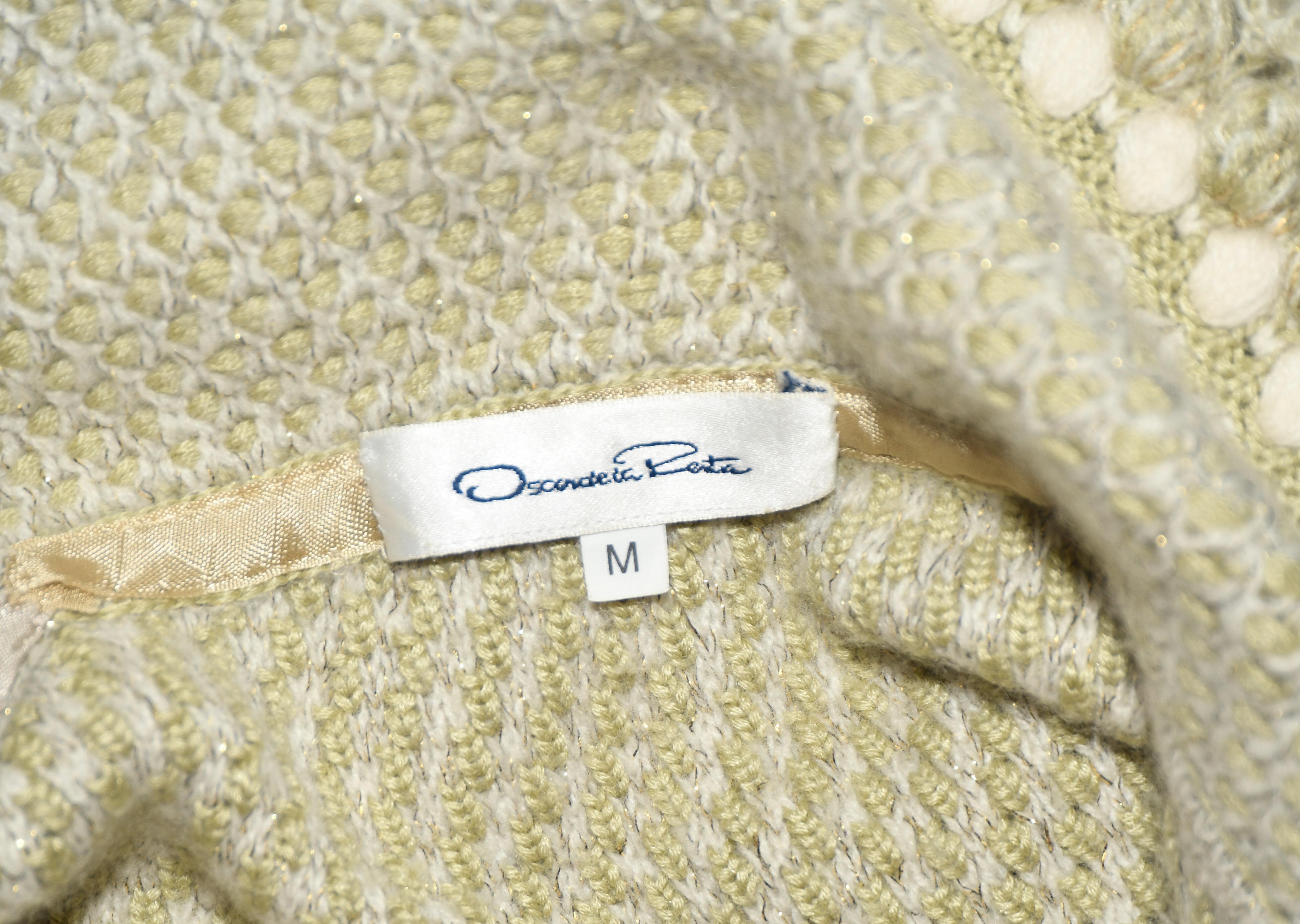 Oscar de la Renta Pale Green Cashmere & Wool Crochet Jacket Size M In Excellent Condition In Palm Beach, FL