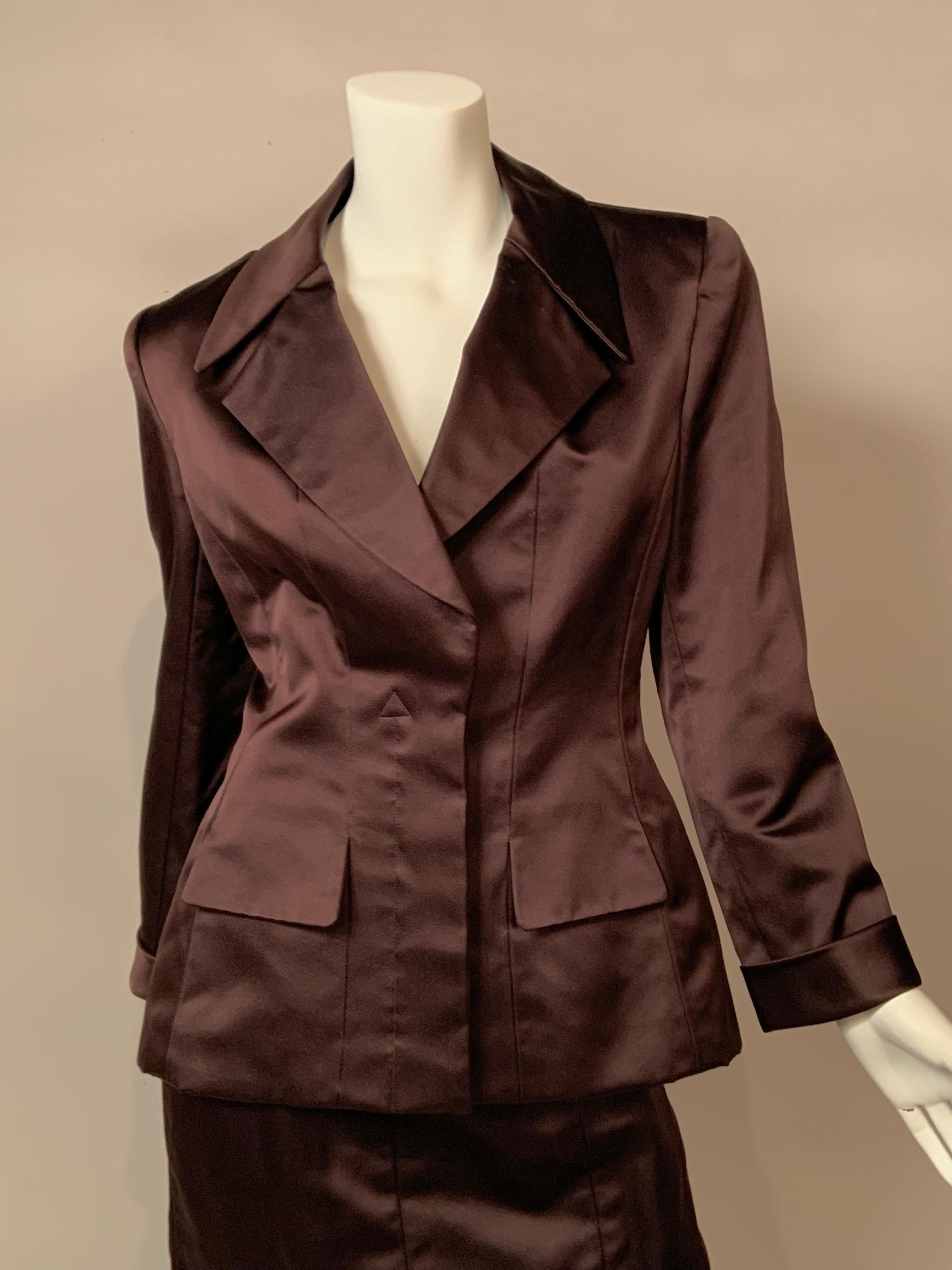 Traje con falda de satén marrón chocolate Oscar De La Renta Marrón en venta