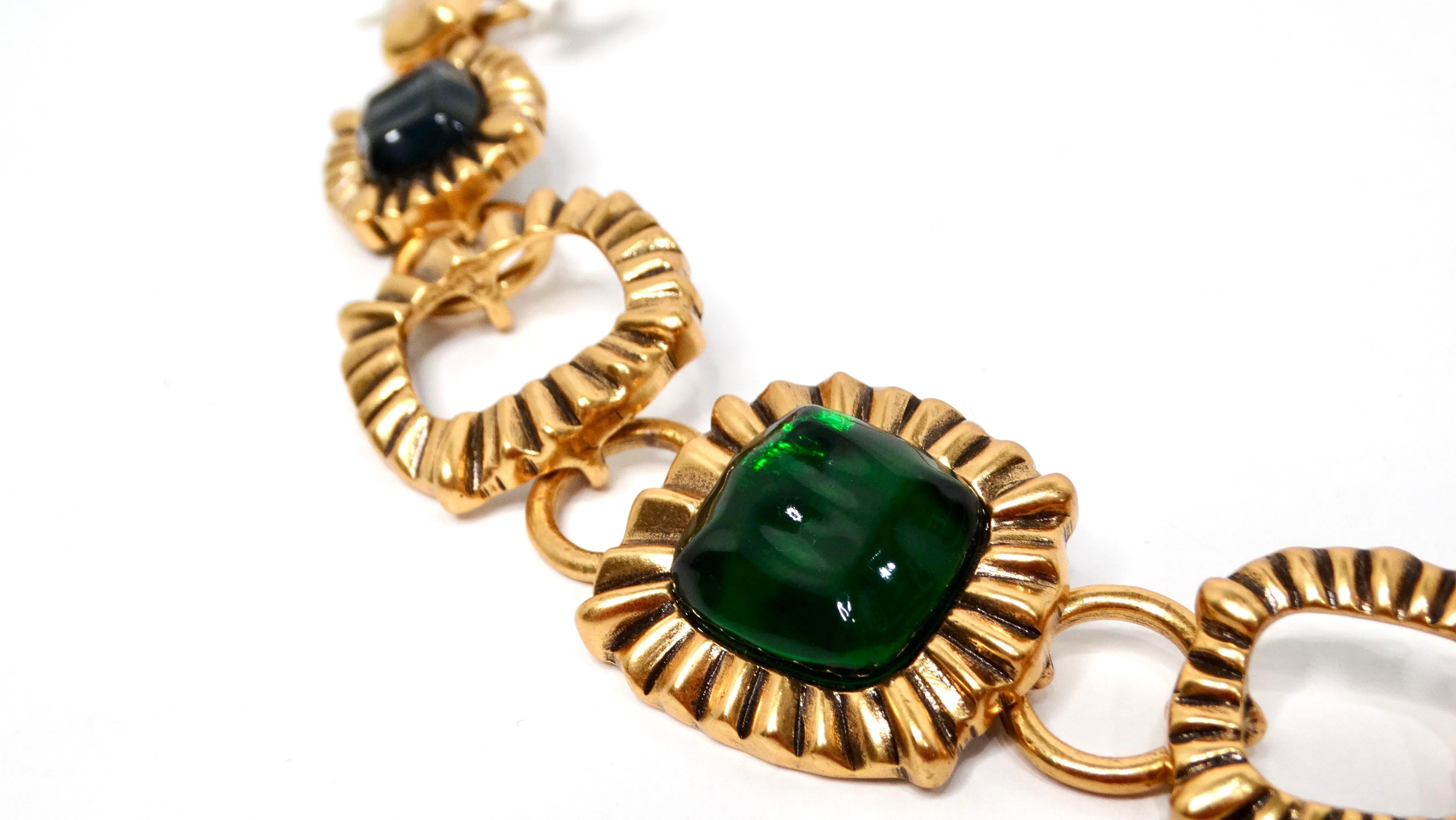 Oscar De La Renta Circa 1990s Collar de cadena verde en tono joya en Bueno estado para la venta en Scottsdale, AZ