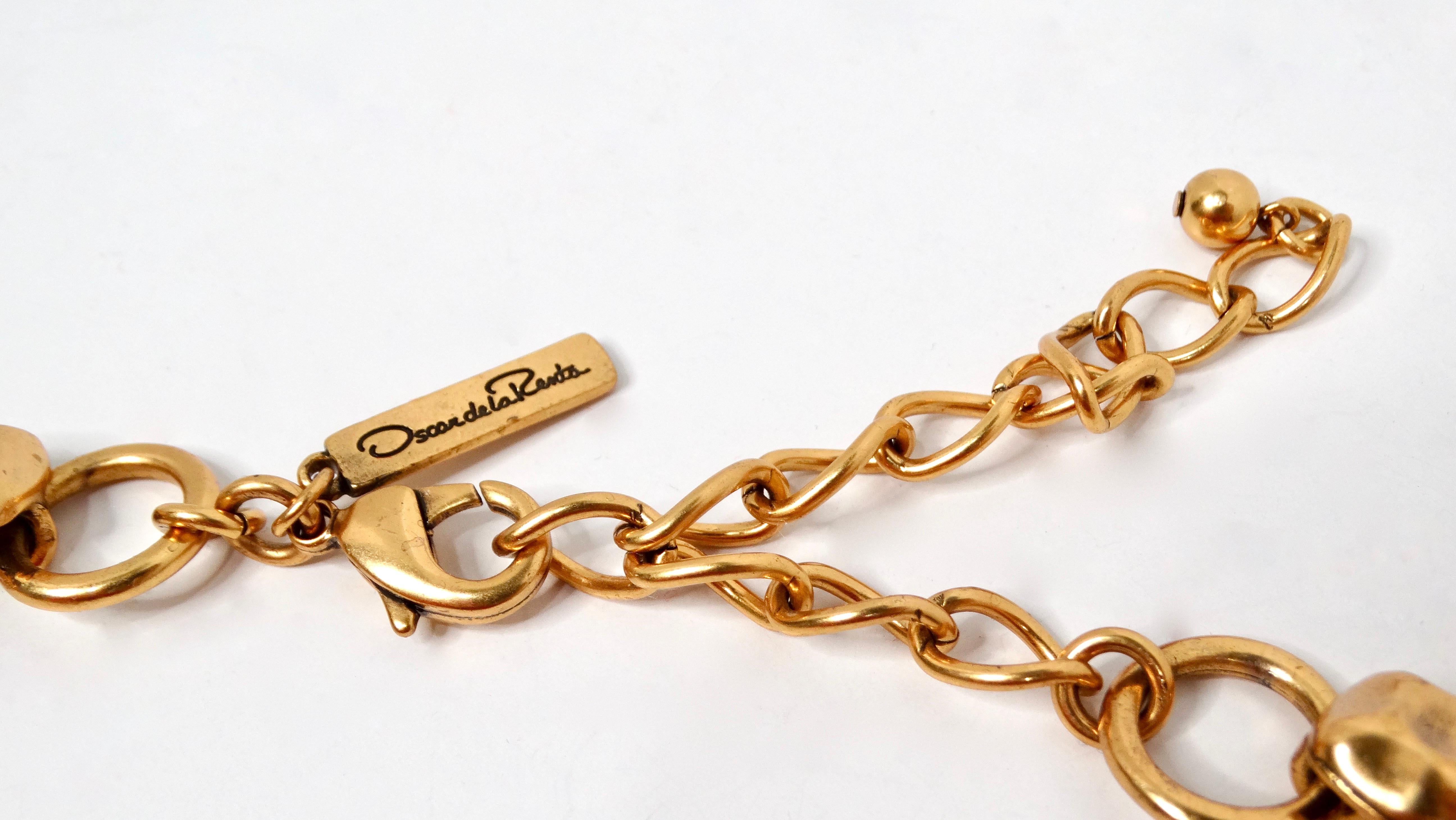 Oscar De La Renta Circa 1990s Collar de cadena verde en tono joya en venta 1
