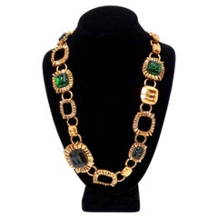 Oscar de la Renta Circa 1990s Green Jewel-Toned Chain Statement Necklace