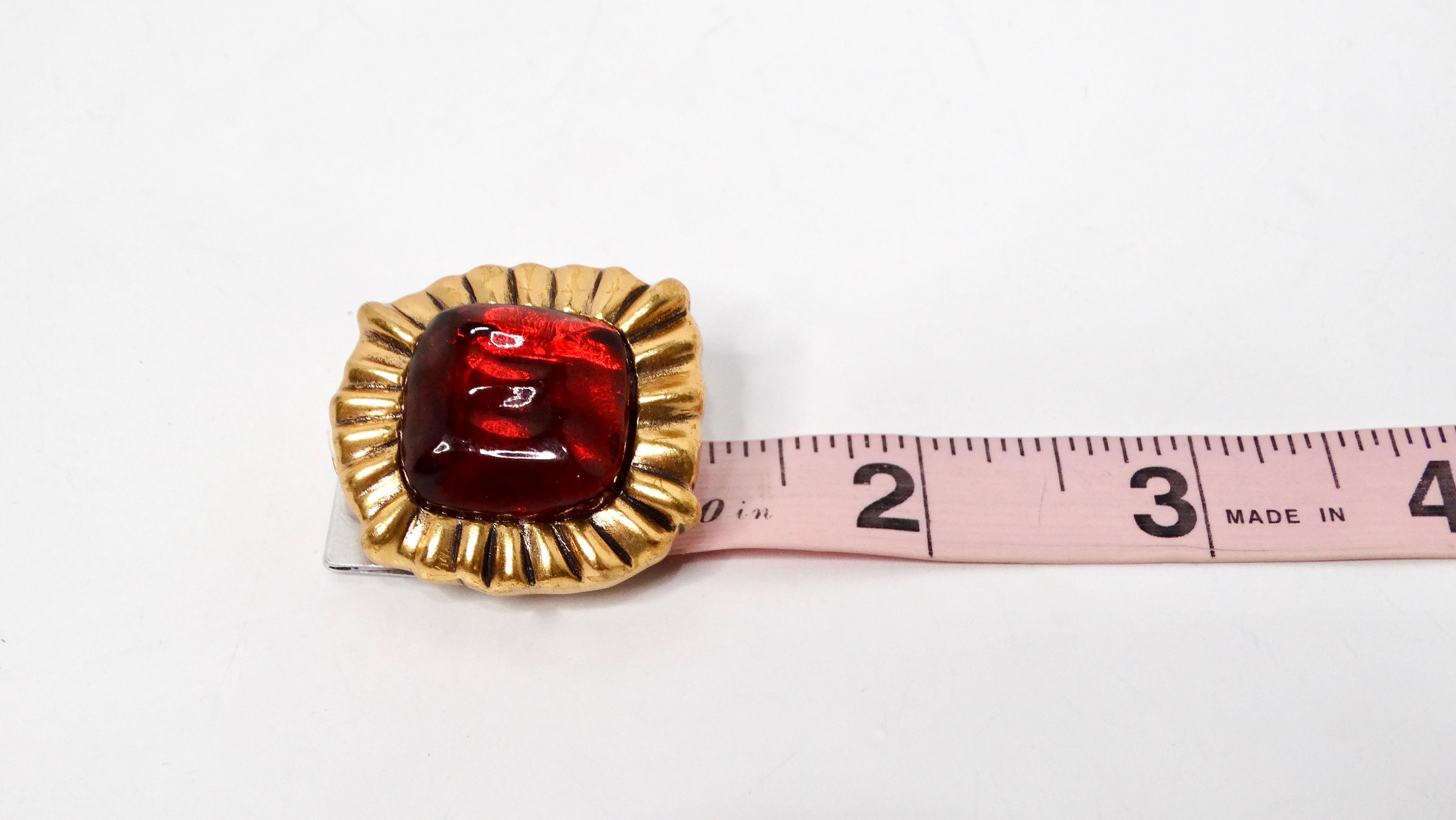 Oscar de la Renta Circa 1990s Red & Orange Jewel-Tone Clip-On Earrings For Sale 1