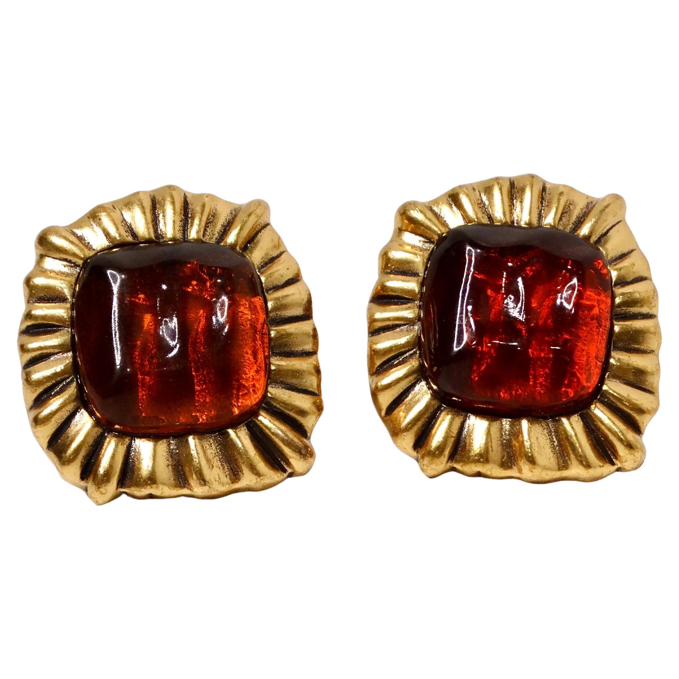 Oscar de la Renta Circa 1990s Red & Orange Jewel-Tone Clip-On Earrings For Sale