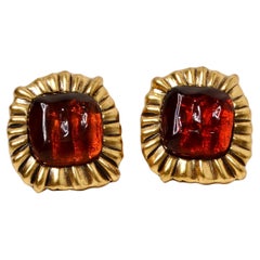 Oscar de la Renta Circa 1990s Red & Orange Jewel-Tone Clip-On Earrings