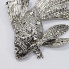 Oscar de la Renta Clear Crystal Fish Stone Brooch, Pin, in Silvertone