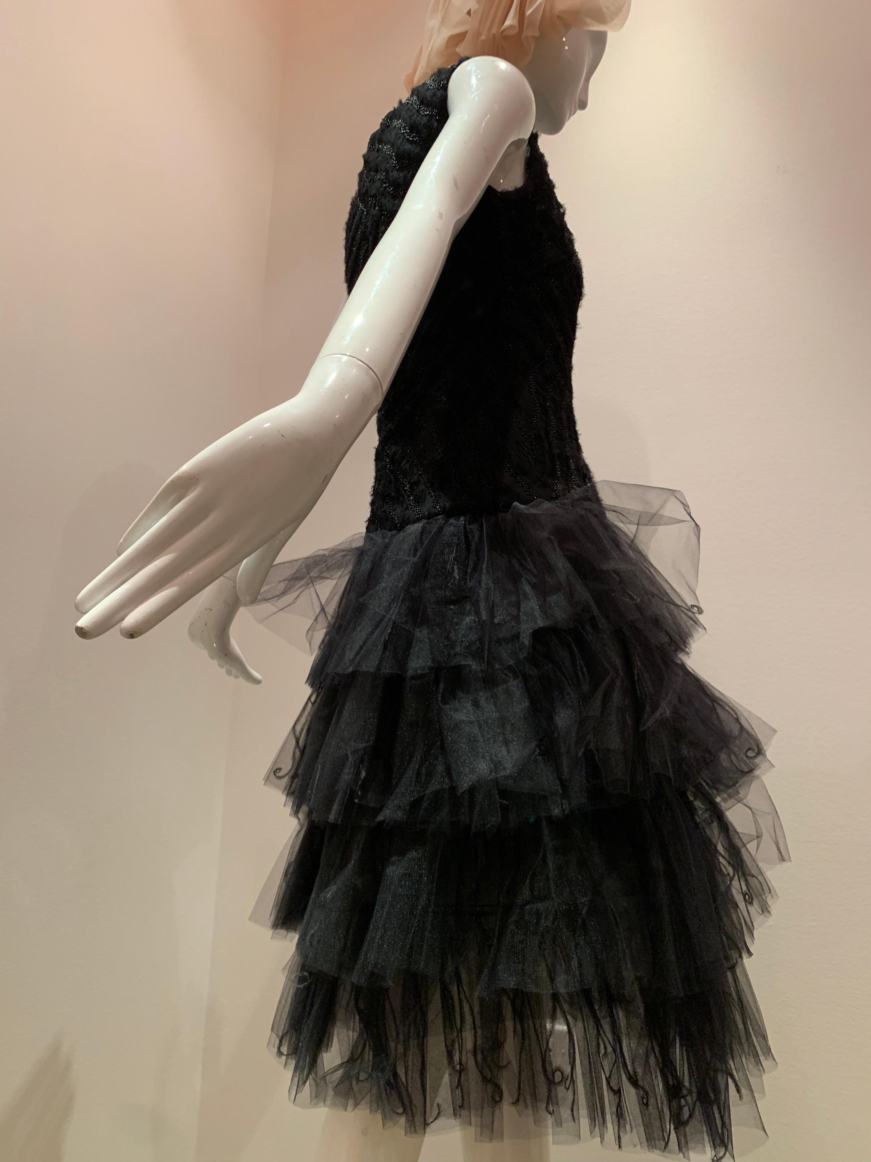 Oscar de la Renta Cocktail Dress W/ Tiered Tulle Beading & Ostrich Feathers 2