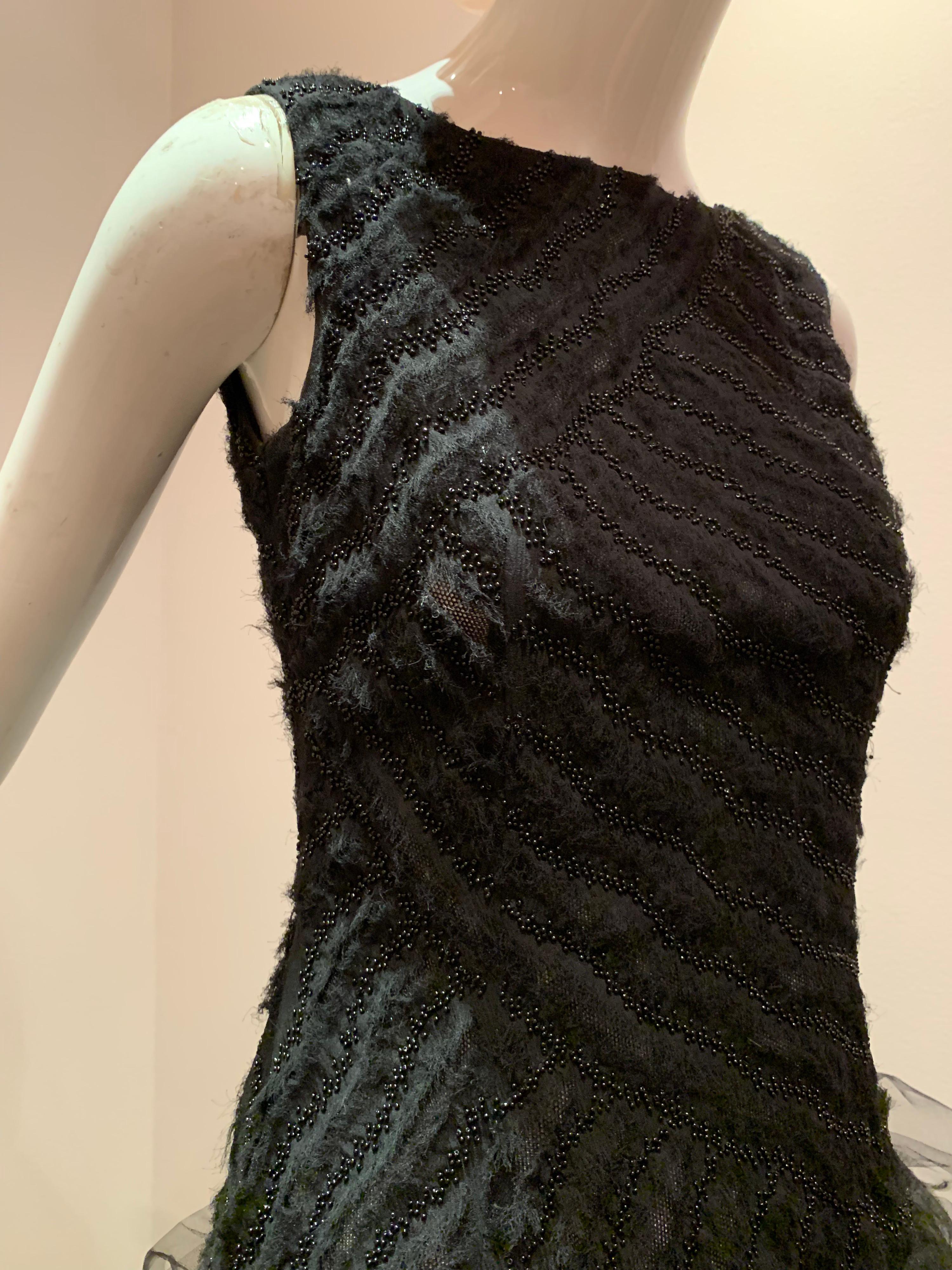 Oscar de la Renta Cocktail Dress W/ Tiered Tulle Beading & Ostrich Feathers 4