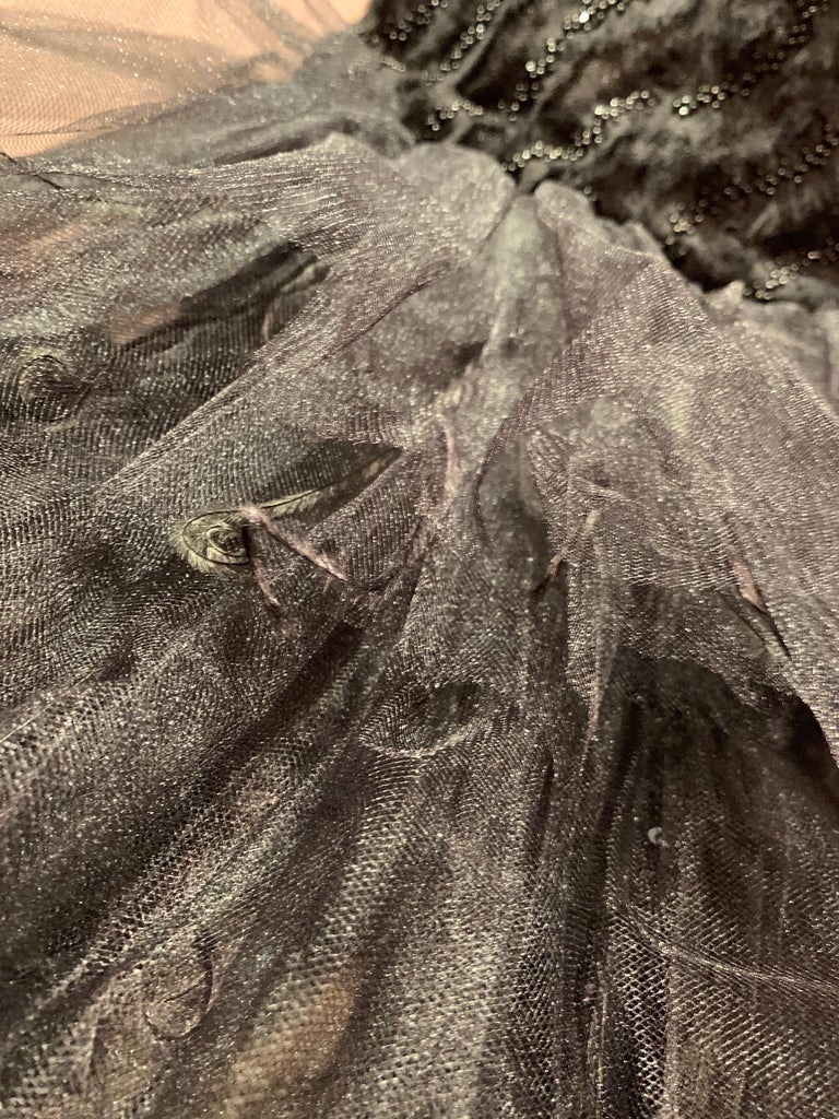 Oscar de la Renta Cocktail Dress W/ Tiered Tulle Beading & Ostrich Feathers For Sale 9