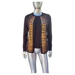 Oscar de la Renta Collection Italy Hand Beaded Brown Cashmere Twin Set Size S