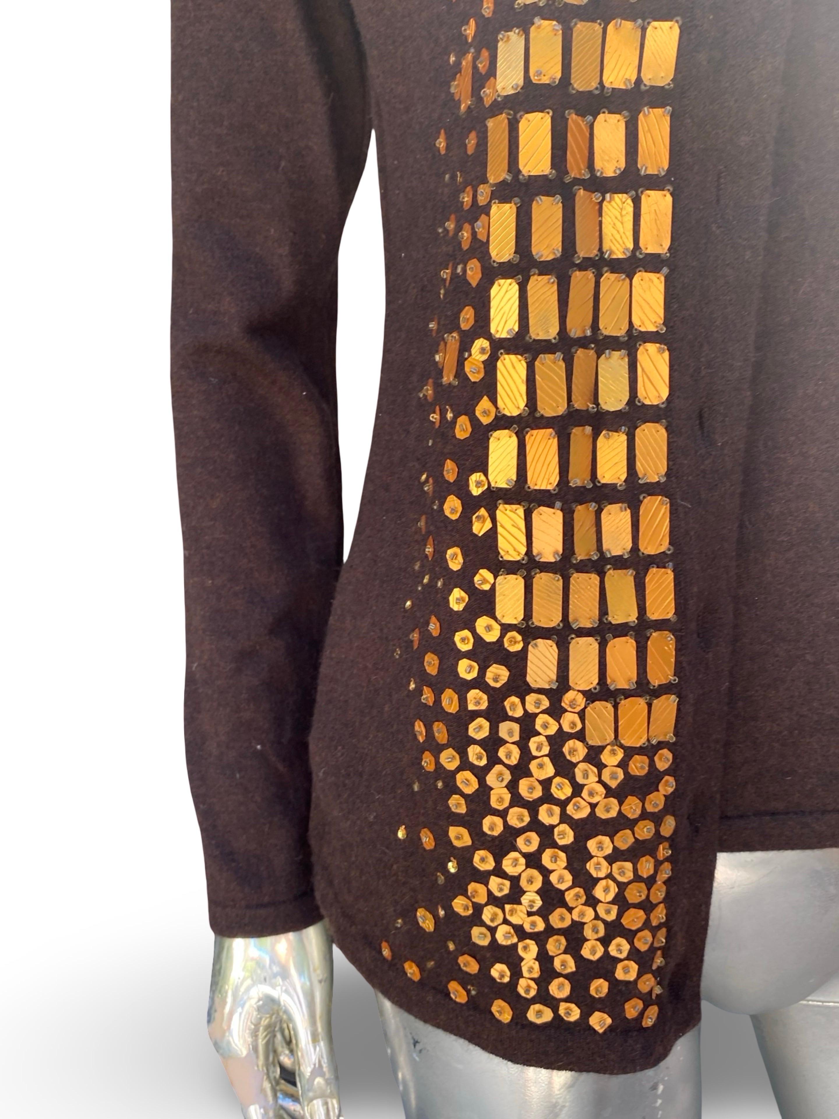 Oscar De La Renta Collection Italy Hand Beaded Brown Cashmere Twin Set Größe S im Angebot 3