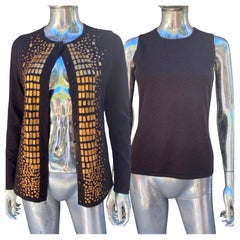 Oscar De La Renta Collectional Italy Hand Beaded Brown Cashmere Twin Set Size S