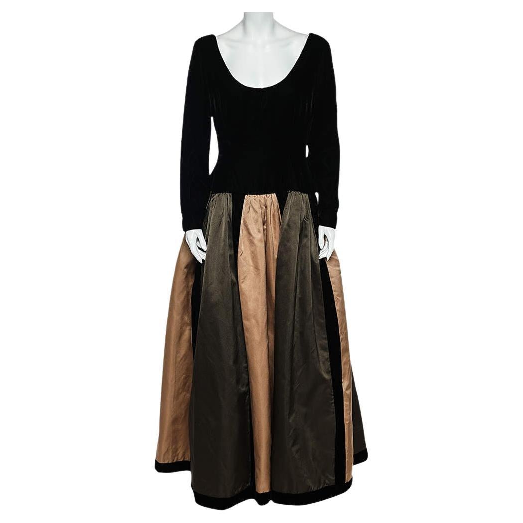 Oscar de la Renta Colorblock Silk & Velvet Long Sleeve Evening Gown L For Sale