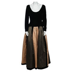 Used Oscar de la Renta Colorblock Silk & Velvet Long Sleeve Evening Gown L