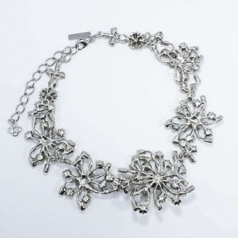 Oscar de la Renta Contemporary Crystal Flower Link Necklace, Silvertone ...