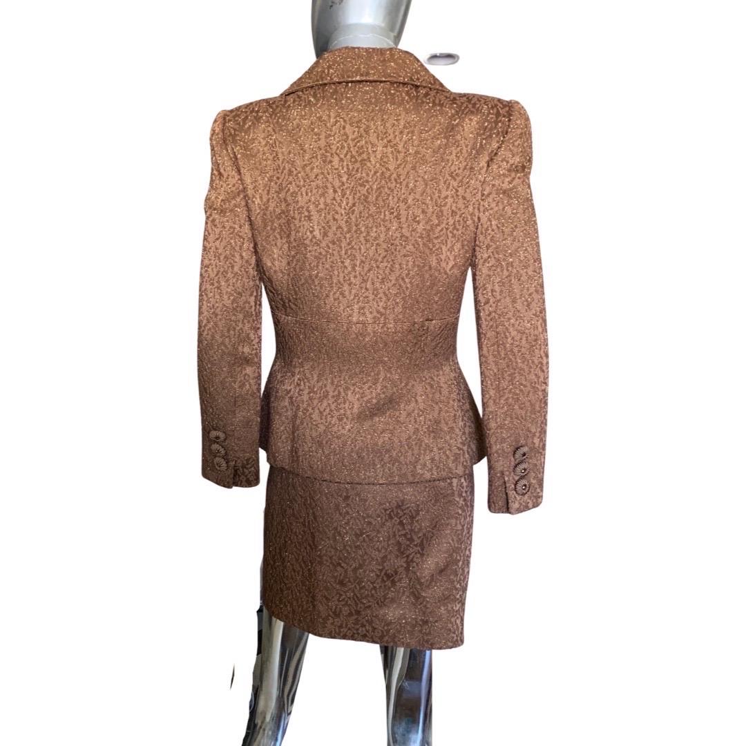 Oscar De La Renta Copper Metallic Skirt Suit, Neiman Marcus Size 8 For Sale 1