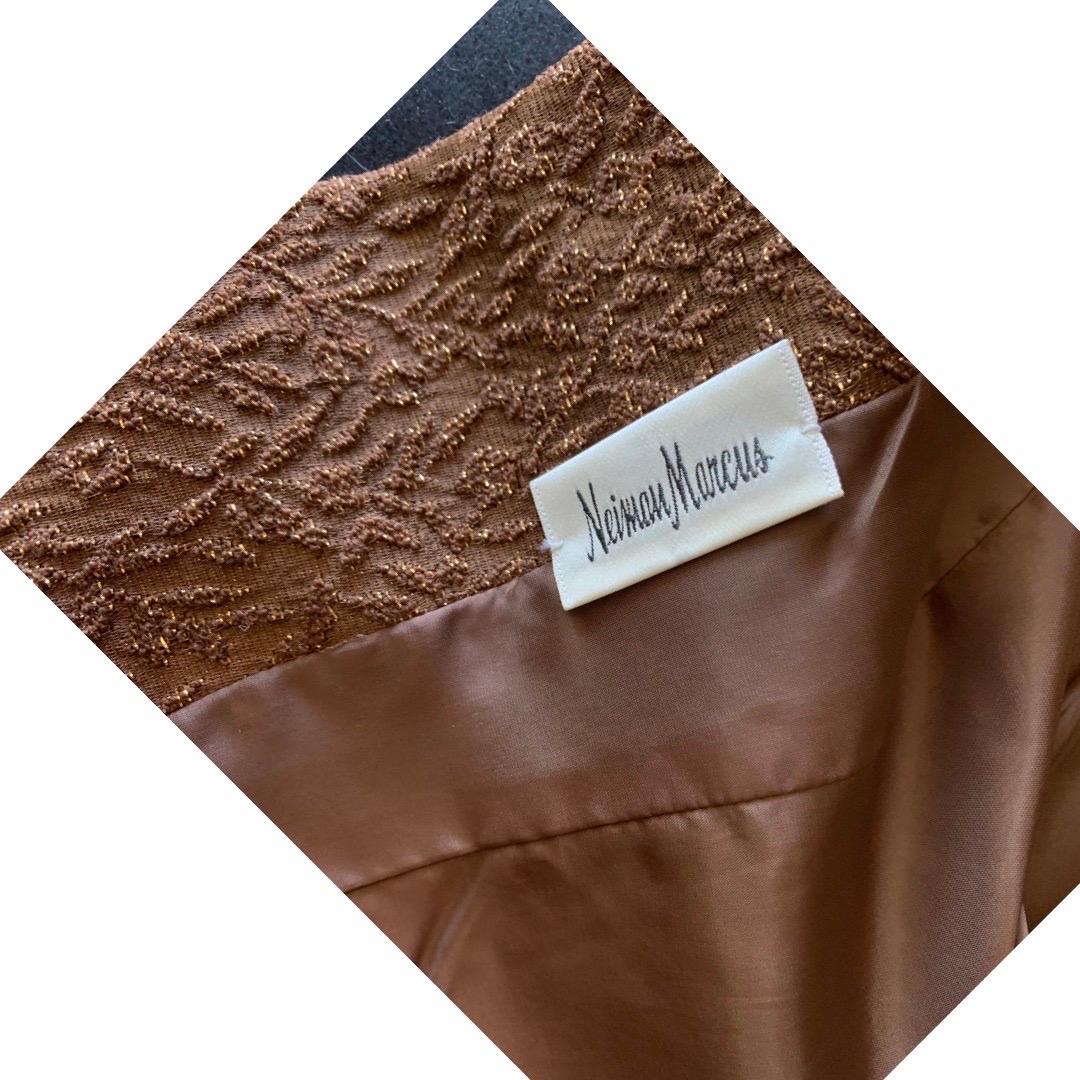 Oscar De La Renta Copper Metallic Skirt Suit, Neiman Marcus Size 8 For Sale 3