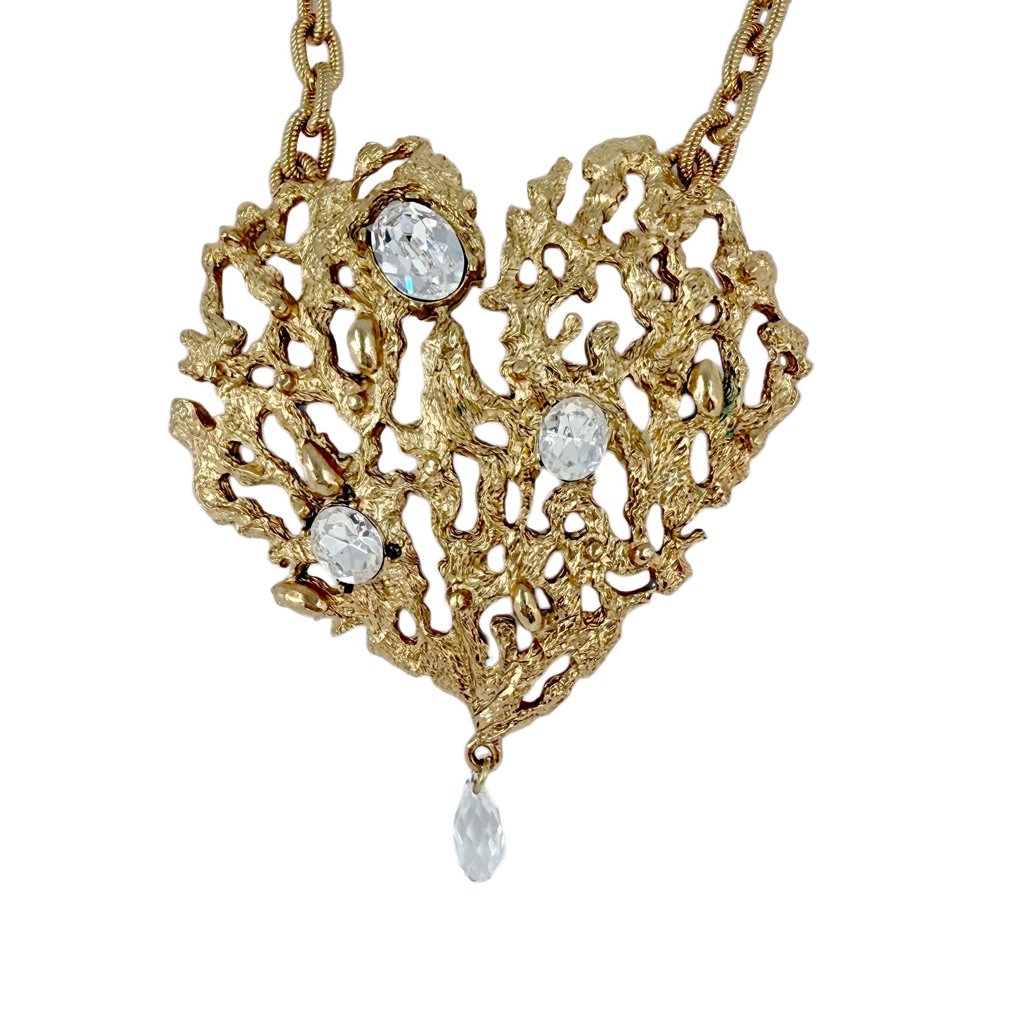 Contemporary Oscar de la Renta Coral-Inspired 22k Gold-Plated Necklace with Austrian Crystals For Sale