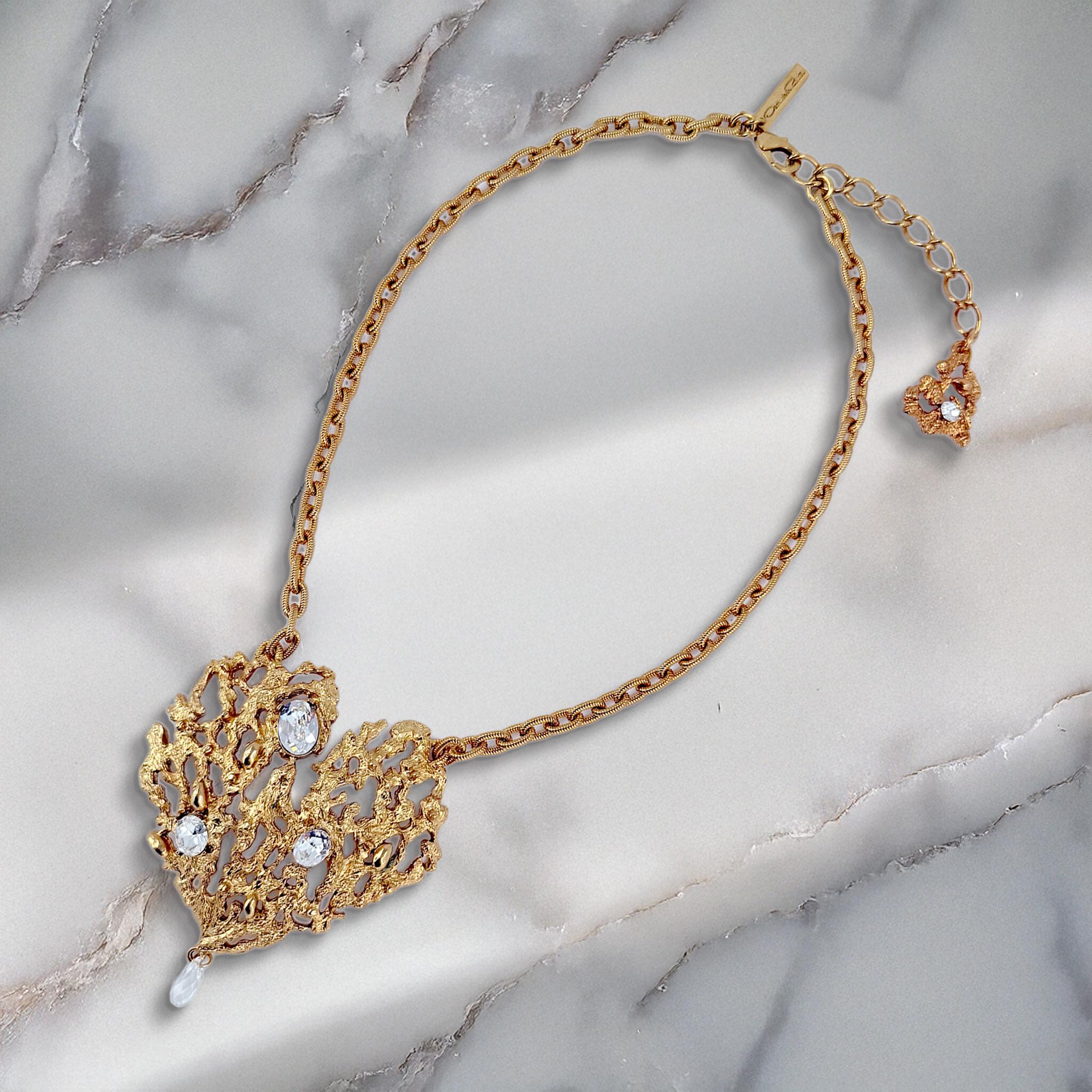 Brilliant Cut Oscar de la Renta Coral-Inspired 22k Gold-Plated Necklace with Austrian Crystals For Sale