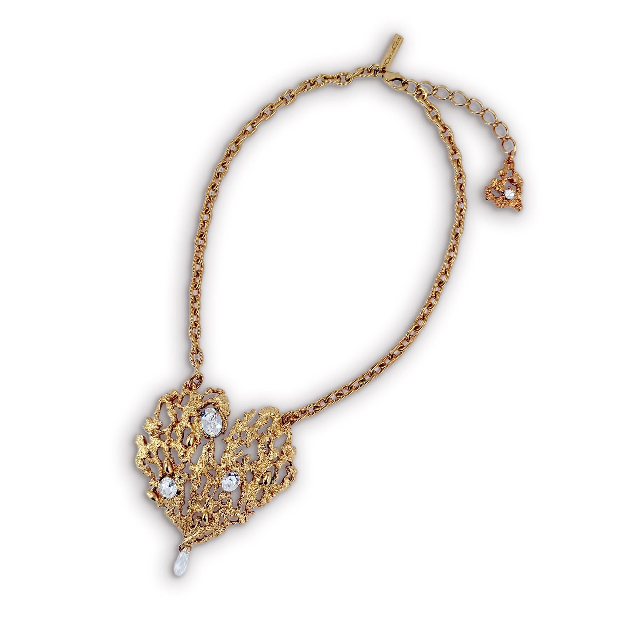 Oscar de la Renta Coral-Inspired 22k Gold-Plated Necklace with Austrian Crystals In New Condition For Sale In Santa Monica, CA
