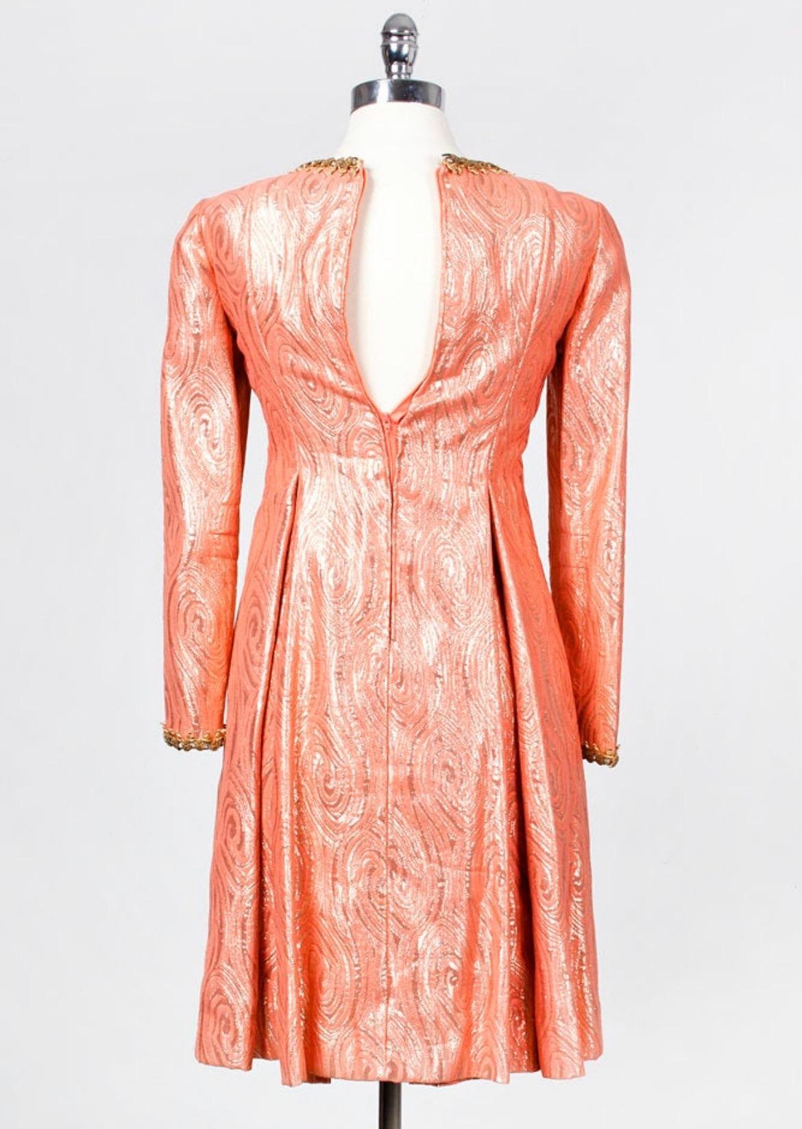 Oscar de la Renta Coral Lame Cocktail Dress 1