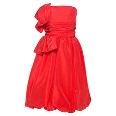 Oscar de la Renta Coral Pink Silk Taffeta Strapless Dress M