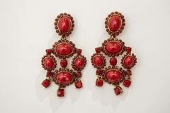 Oscar de La Renta Coral Resin Cabachon Russian Gold Finish Clip-On earrings