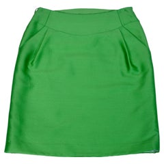 Oscar De La Renta Cotton & Silk Straight Knee Length Skirt with Wide Waist Band
