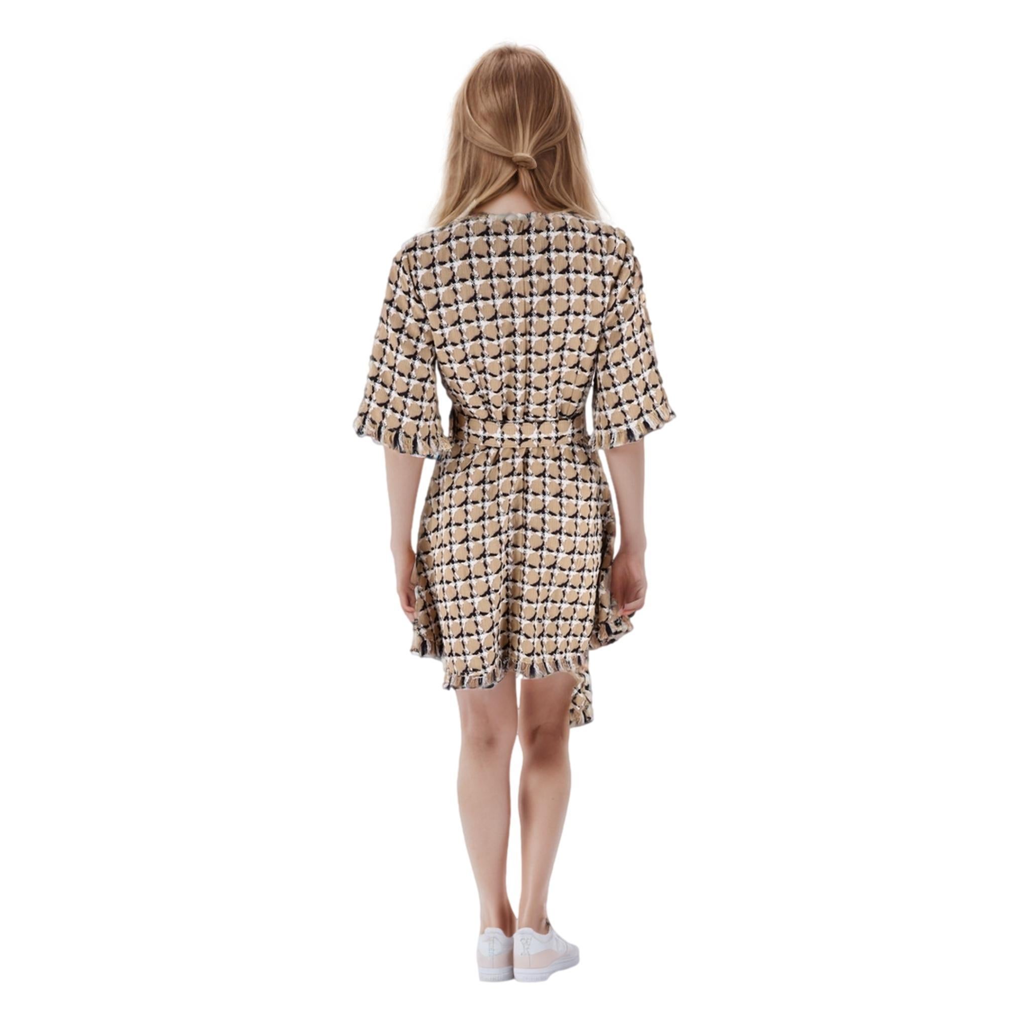Oscar De La Renta Cotton & Wool Blend Tweed Asymmetric Dress In Excellent Condition For Sale In London, GB