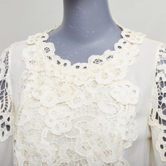 OSCAR DE LA RENTA cream 100% silk floral lace Appliqué peasant blouse US2 S