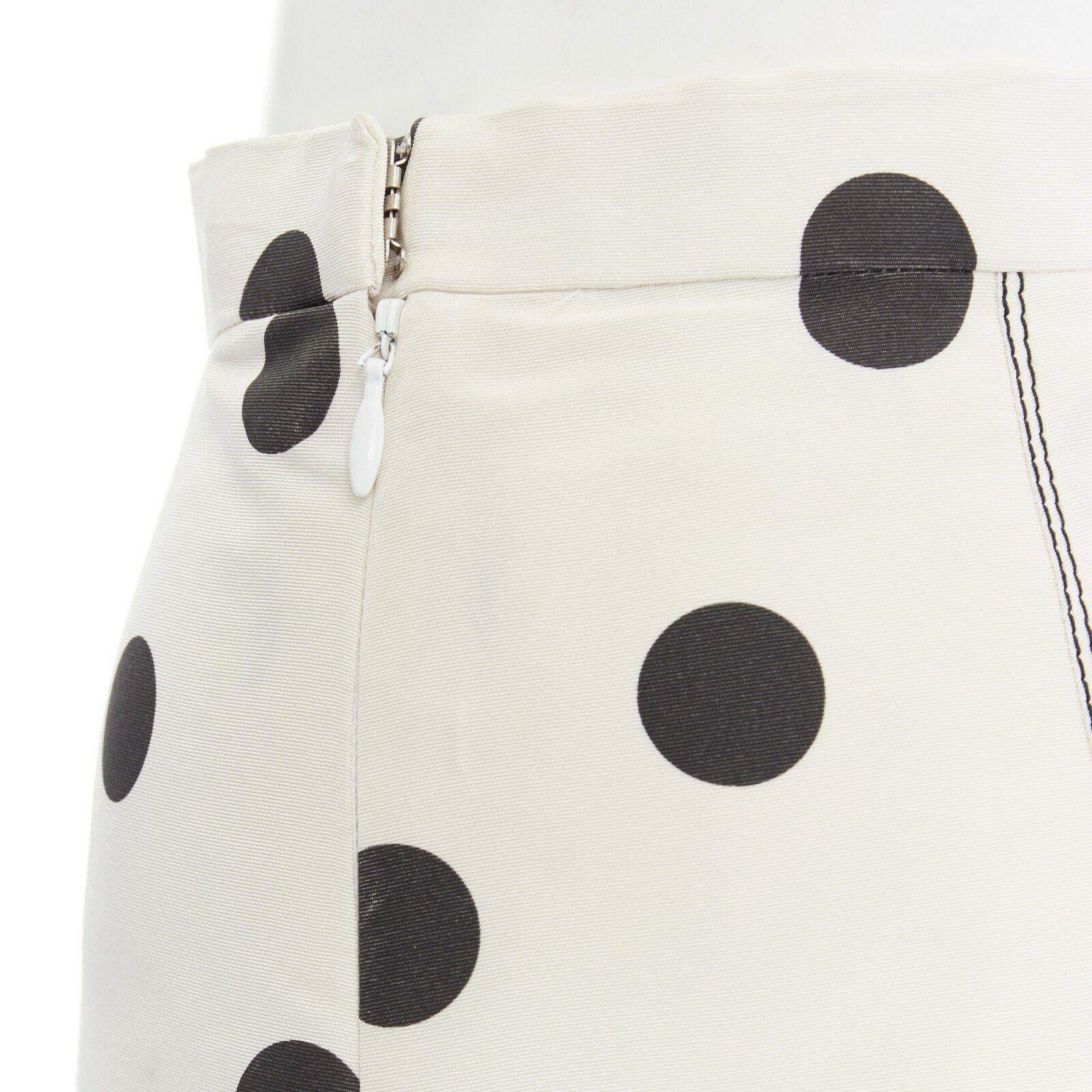 Women's OSCAR DE LA RENTA cream black polka dot silk A-line knee length skirt US0 XS