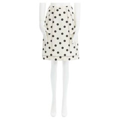 OSCAR DE LA RENTA cream black polka dot silk A-line knee length skirt US0 XS