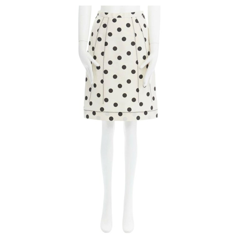 OSCAR DE LA RENTA cream black polka dot silk A-line knee length skirt US0  XS For Sale at 1stDibs | polka dot silk skirt, cream and black polka dot  dress, oscar de