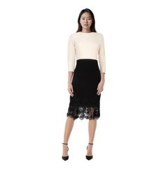Oscar de la Renta Cream & Black Wool Panelled Dress Size M